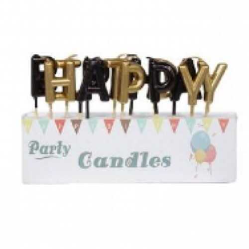 Sweet Party Happy Birthday Harfli Siyah Gümüş Mum
