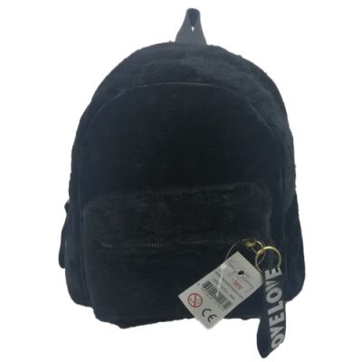 Taros Siyah Peluş Sırt Çantası - 4