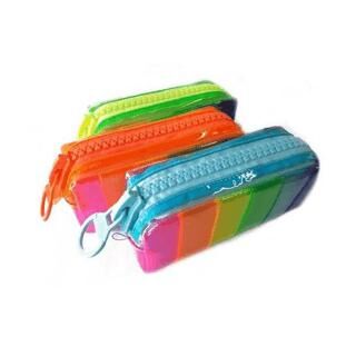 Taros Unick Color Büyük Boy Silikon Gökkuşağı Zipper Kalem Çantası - 1