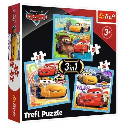 Trefl Puzzle Çocuk 3in1 Preparations for the Race Cars 3