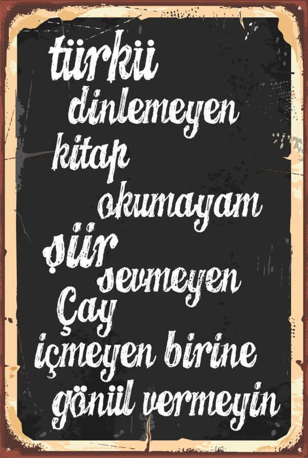 Türkü Kitap Çay Duvar Yazısı Retro Vintage Ahşap Poster