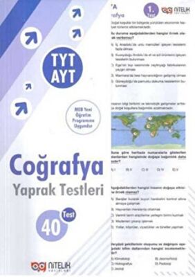 Nitelik Yayınları TYT AYT Coğrafya Yaprak Testleri - 1