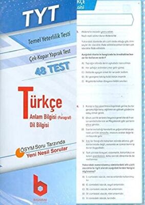 TYT Türkçe Çek - Kopar Yaprak Test - 1