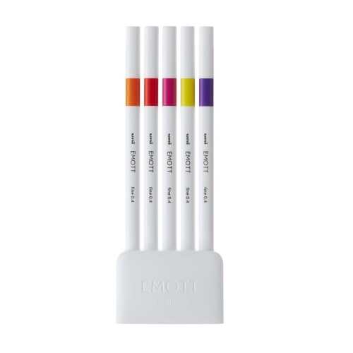 Uni Emott 0.4 Fine Akrilik Uçlu Kalem 5Li Sıcak Renk
