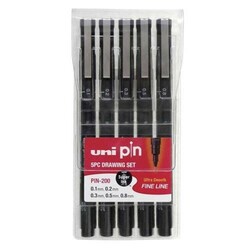 Uni Pin Fine Line Akrilik Uçlu Kalem 5Liset Siyah Pın-200-5P Set - 1