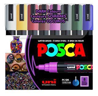 Uni Posca 1.8-2.5 Su Bazlı Poster Markörü Koyu Renk 8Li - 1