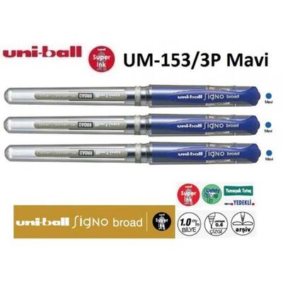 Uniball Signo Broad 1.0 İmza Kalemi 3Lü Mavi Um-153-3P Mavi - 1