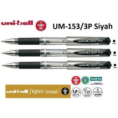 Uniball Signo Broad 1.0 İmza Kalemi 3Lü Siyah Um-153-3P Siyah - 1