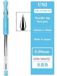 Uniball Signo Needle 0.38 İğne Uçlu Jel Kalem Gök Mavi - 2