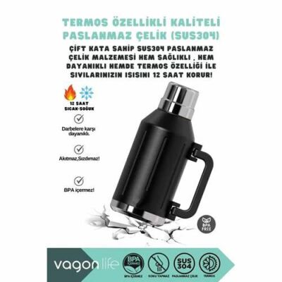 Vagonlife VGN1004 1200 ML Çelik Termos Siyah - 3