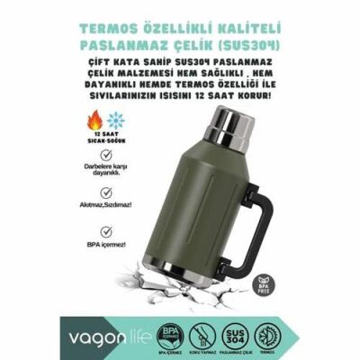 Vagonlife VGN1004 1200 ML Çelik Termos Yeşil - 3