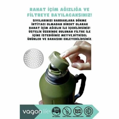 Vagonlife VGN1004 1200 ML Çelik Termos Yeşil - 5