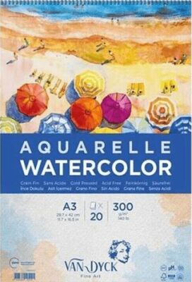 Van Dyck Dokulu Coldpress A3 Üstten Spiralli 20 Yaprak Suluboya Blok - 1