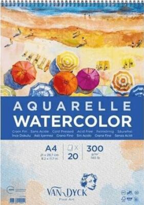 Van Dyck Dokulu Coldpress A4 Üstten Spiralli 20 Yaprak Suluboya Blok - 1