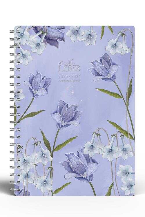 Victoria`s Journals 2023-2024 Spiralli Akademik Ajanda 17x24 Purple Flowers