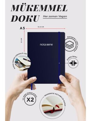 Victorias Journals Premium Sert Kapak Defter A5 100Gr 192 Sayfa Çizgili Lacivert - 3