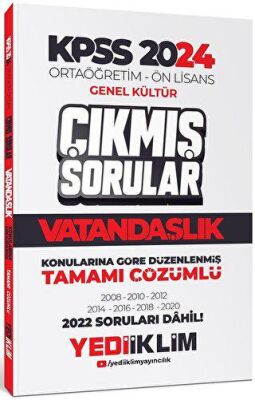 Yediiklim Yayınları Yediiklim 2024 KPSS Ortaöğretim Ön Lisans Genel Kültür Vatandaşlık Tamamı Çözümlü Çıkmış Sorular - 1