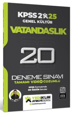 Yediiklim Yayınları 2025 KPSS Genel Kültür Atölye Serisi Vatandaşlık Tamamı Video Çözümlü 20 Deneme Sınavı - 1