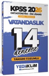 2026 KPSS Ortaöğretim Ön Lisans Genel Kültür Vatandaşlık Tamamı Çözümlü 14 Deneme - Yediiklim Yayınları