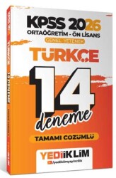 2026 KPSS Ortaöğretim Ön Lisans Genel Yetenek Türkçe Tamamı Çözümlü 14 Deneme - Yediiklim Yayınları