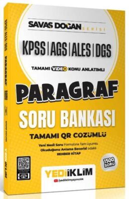 Yediiklim Yayınları AGS KPSS ALES DGS Savaş Doğan Serisi Paragraf Tamamı Video Konu Anlatımlı ve Tamamı QR Çözümlü Soru Bankası - 1