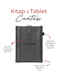 Yeni Nesil Kitap ve Tablet Çantası - Özel Deri Dokulu Antrasit - 3
