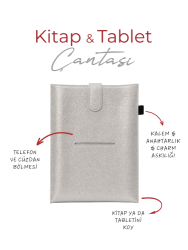 Yeni Nesil Kitap ve Tablet Çantası - Özel Deri Dokulu Gümüş - 3