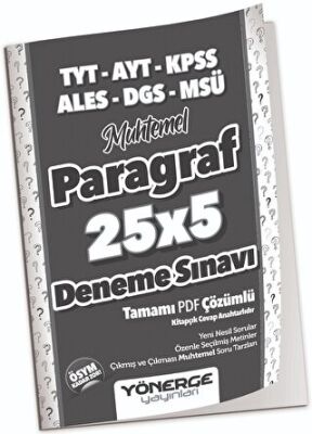 Yönerge Yayınları YKS TYT AYT KPSS ALES DGS MSÜ Muhtemel Paragraf 25x5 Deneme Çözümlü - 1